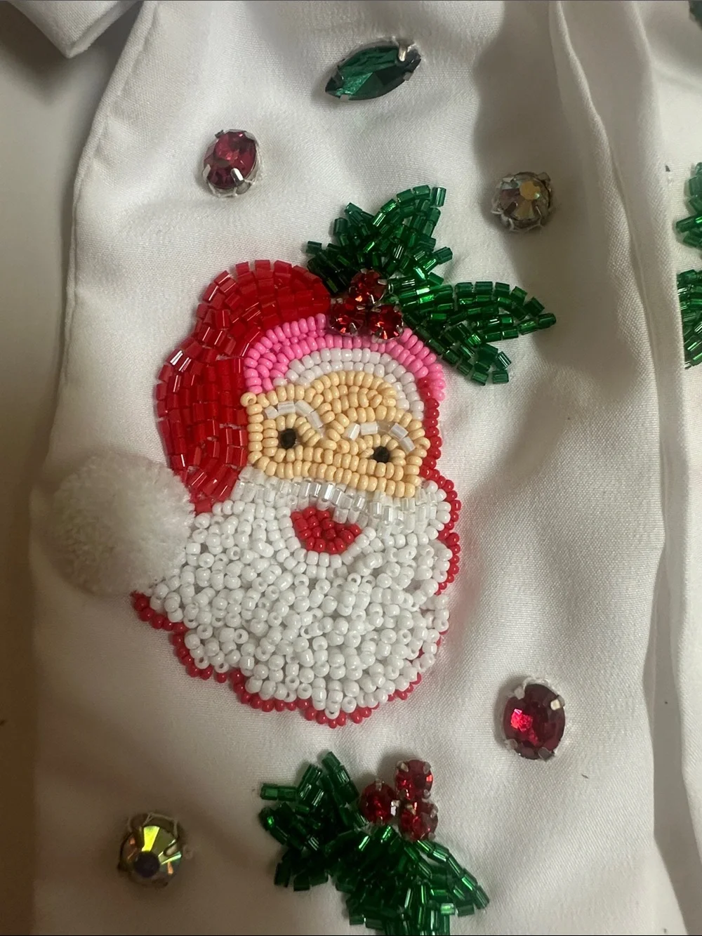 Holiday Santa Bow Hair Accessory - White with Multicolor Embellishments